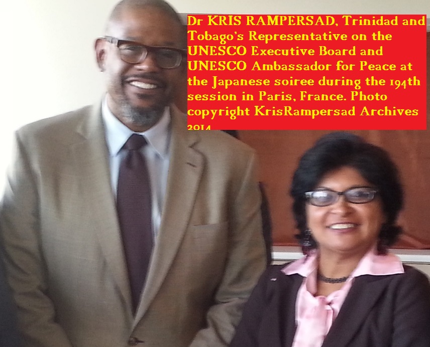 Dr Kris Rampersad and UNESCO Ambassador for Peace Hollywood Actor/Producer Forest Whitaker at UNESCO