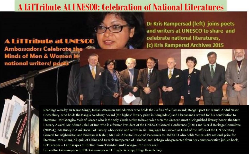 Dr Kris Rampersad with world Poets and Authors at UNESCO present LiTTscapes
