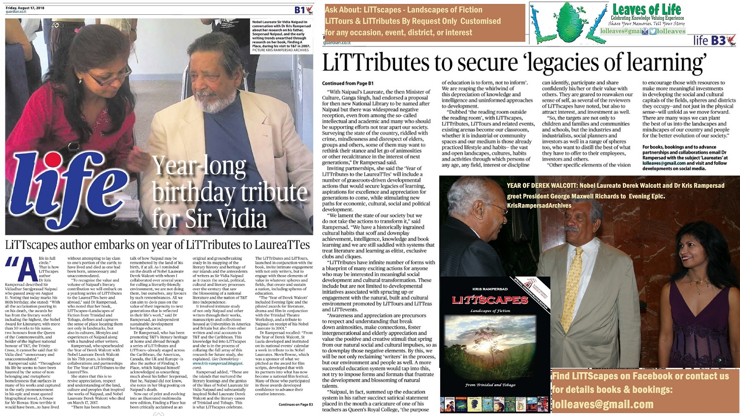 Littribute to Nobel Laureates derek Walcott and sir Vida Naipaul