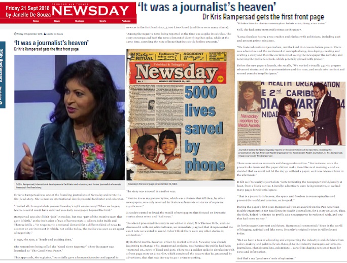 Dr Kris Rampersad founding journalist featured in Newsday 25 Anniversary publication