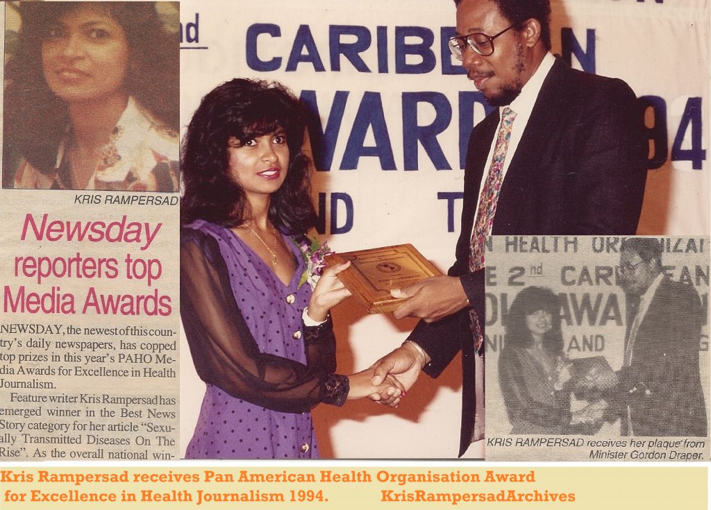 Dr Kris Rampersad receives Pan American Health Organisation/World Health Organisation Award for Excellence in Health Journalism