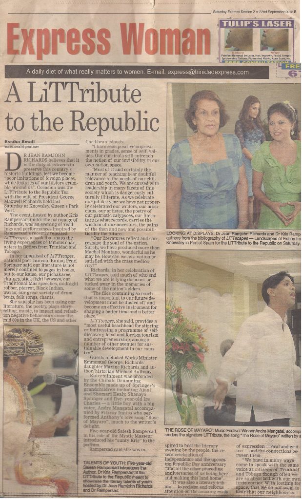 LiTTribute to the Republic Dr Kris Rampersad with First Lady