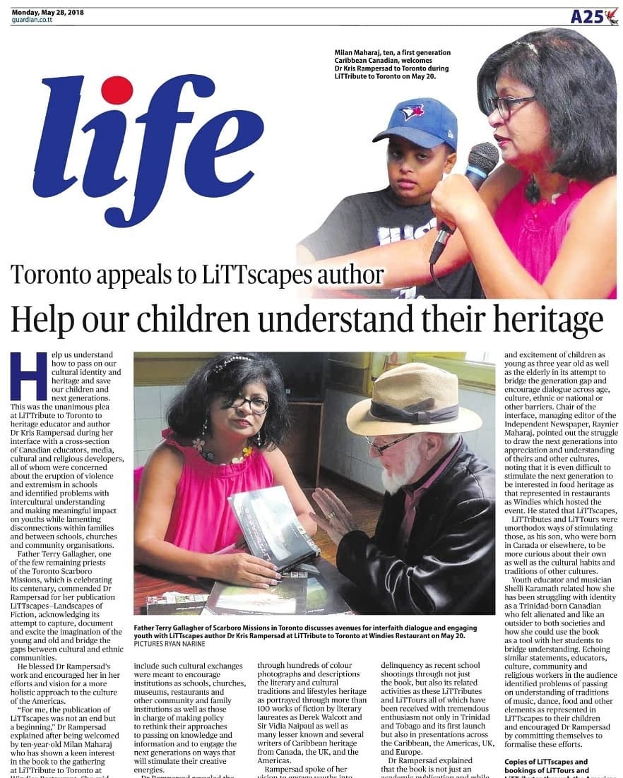 Toronto appeals help children understand heritage newspaper article on Dr Kris Rampersad's GloCal Heritage LiTTributes