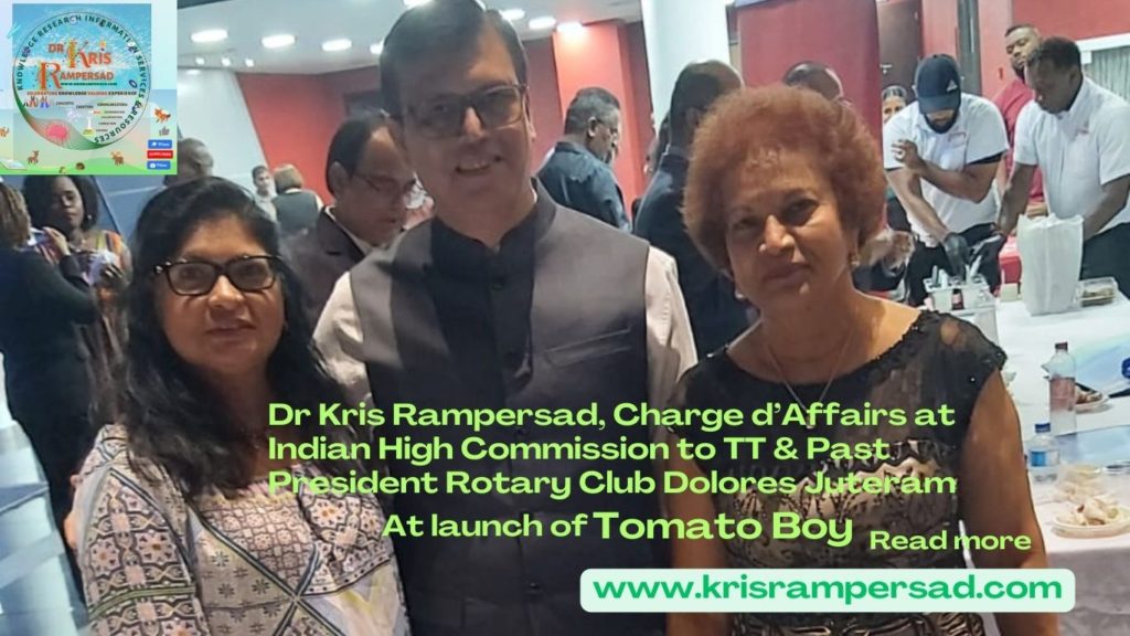 MultiMedia Creator Dr Kris Rampersad, Charge D' Affairs at Indian High Commission, Raju Sharma and Rotarian Dolores Juteram at the launch business magnate Bally Maharaj booklaunch.