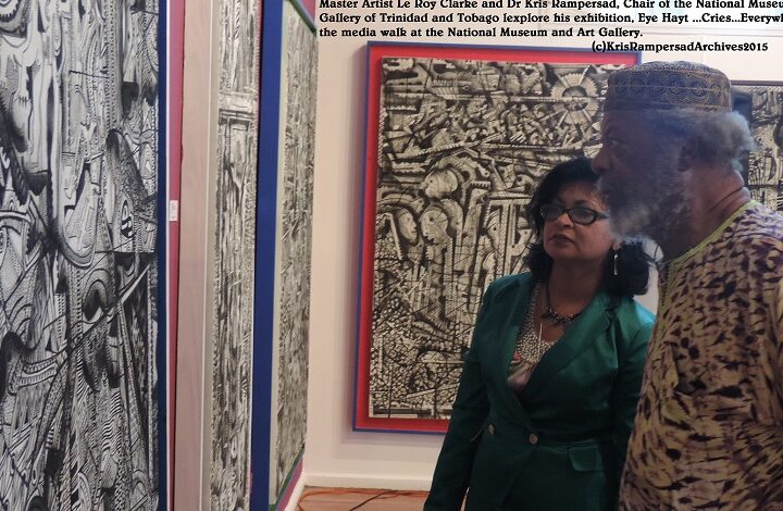 Heritage Specialist Dr Kris Rampersad and Artist LeRoy Clarke at Exhibition Opening Eye...Haiti...Cries...Everywhere
