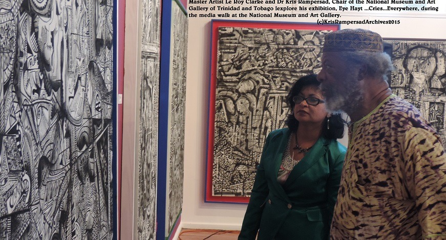 Heritage Specialist Dr Kris Rampersad and Artist LeRoy Clarke at Exhibition Opening Eye...Haiti...Cries...Everywhere