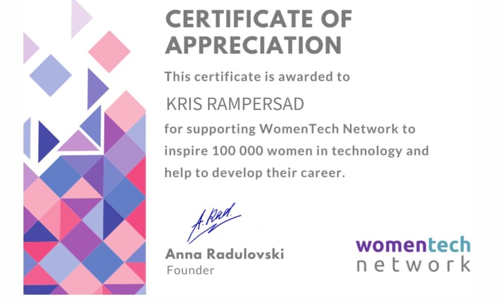 Dr Kris Rampersad Women in Tech Certificate 